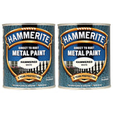 2X Hammerite Hammered White Paint 750ml Tin Paint
